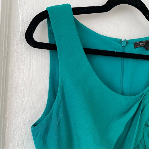 BCBG Max Azria Silk Teal Sleeveless Draped A-Line Mini Dress - Picture 7 of 9